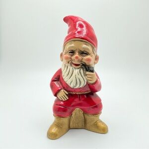 Vintage Pipe-Smoking Gnome Figurine | Red, Gold, White & Black | 1950’s-70’s